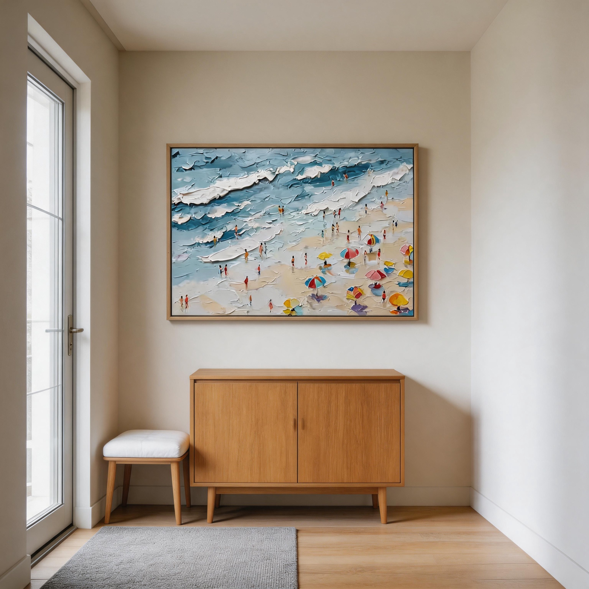 High Tide — Bold Impasto Beach Scene Canvas Wall Art with Figures & Umbrellas #CP050