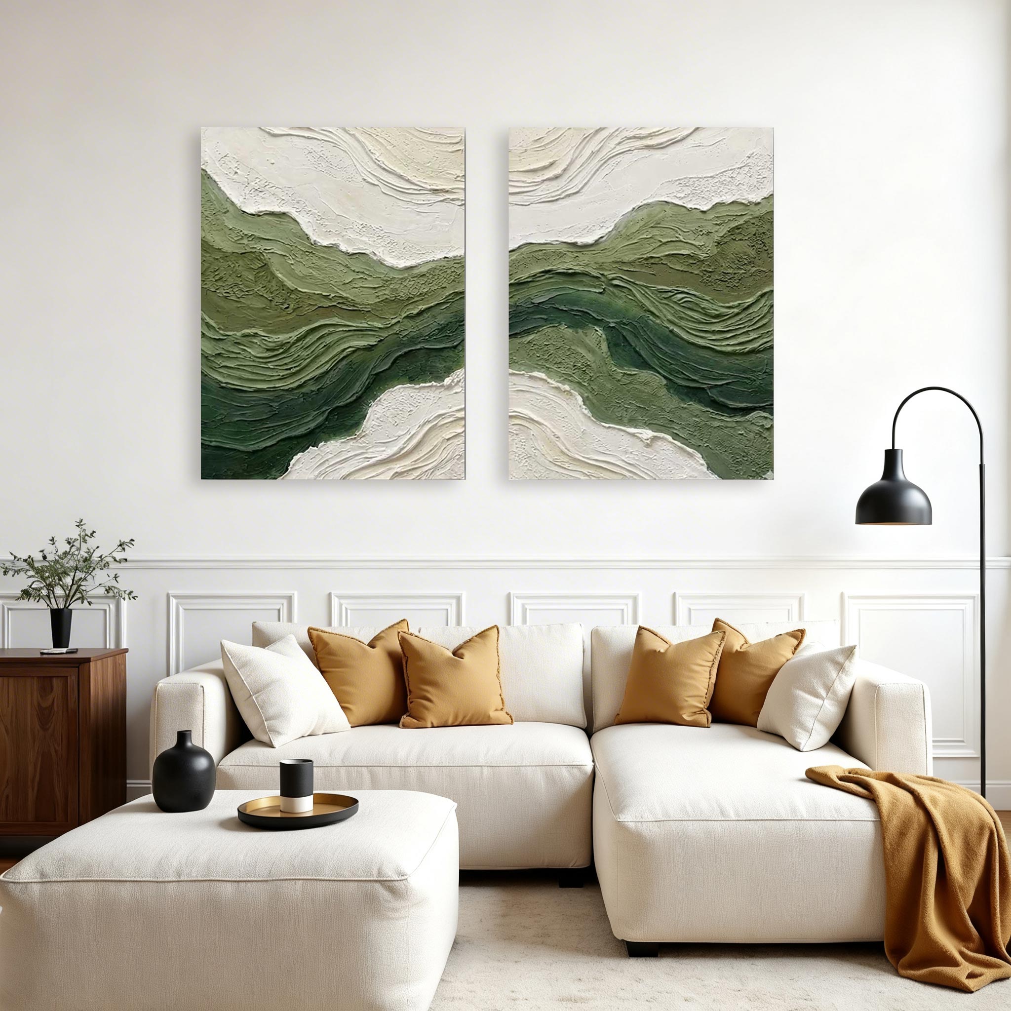 Abstract Green Wave Wall Art Set of 2 #CP003