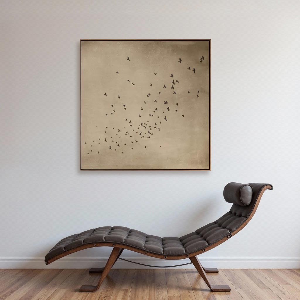 Minimalist Abstract Birds Oil Painting – Hand-Painted Neutral Wall Art #GT005