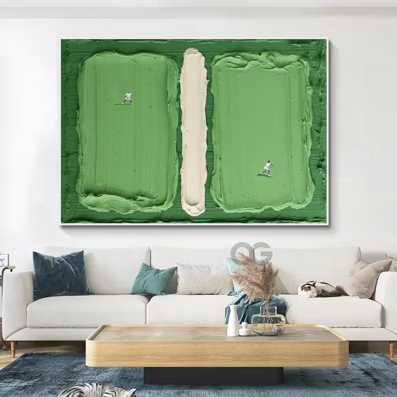 Textured Abstract Wall Art with Figures – Olive Green Canvas Painting #CP020