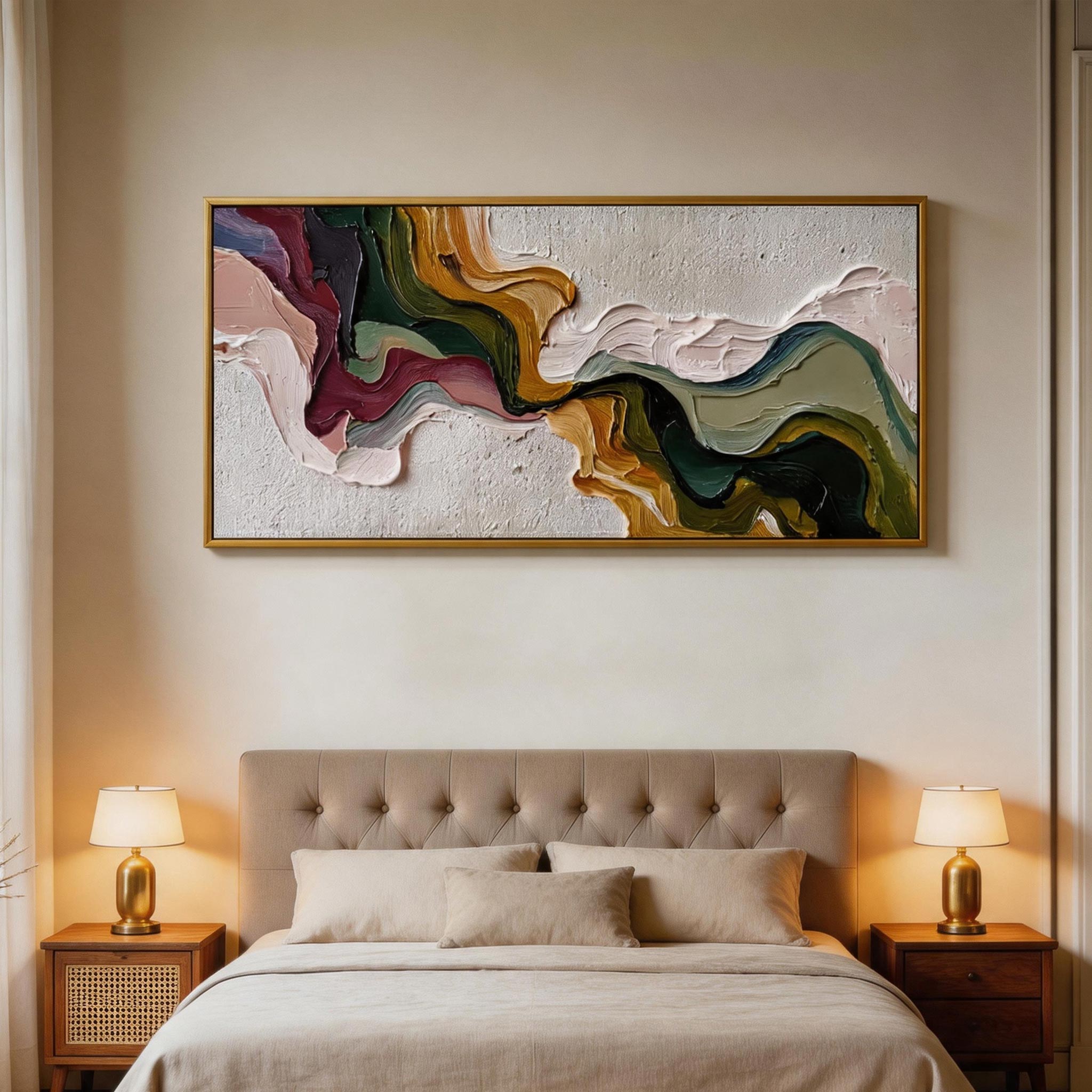 Colour Current — Abstract Wave Impasto Canvas Wall Art, Wide Format #AB019