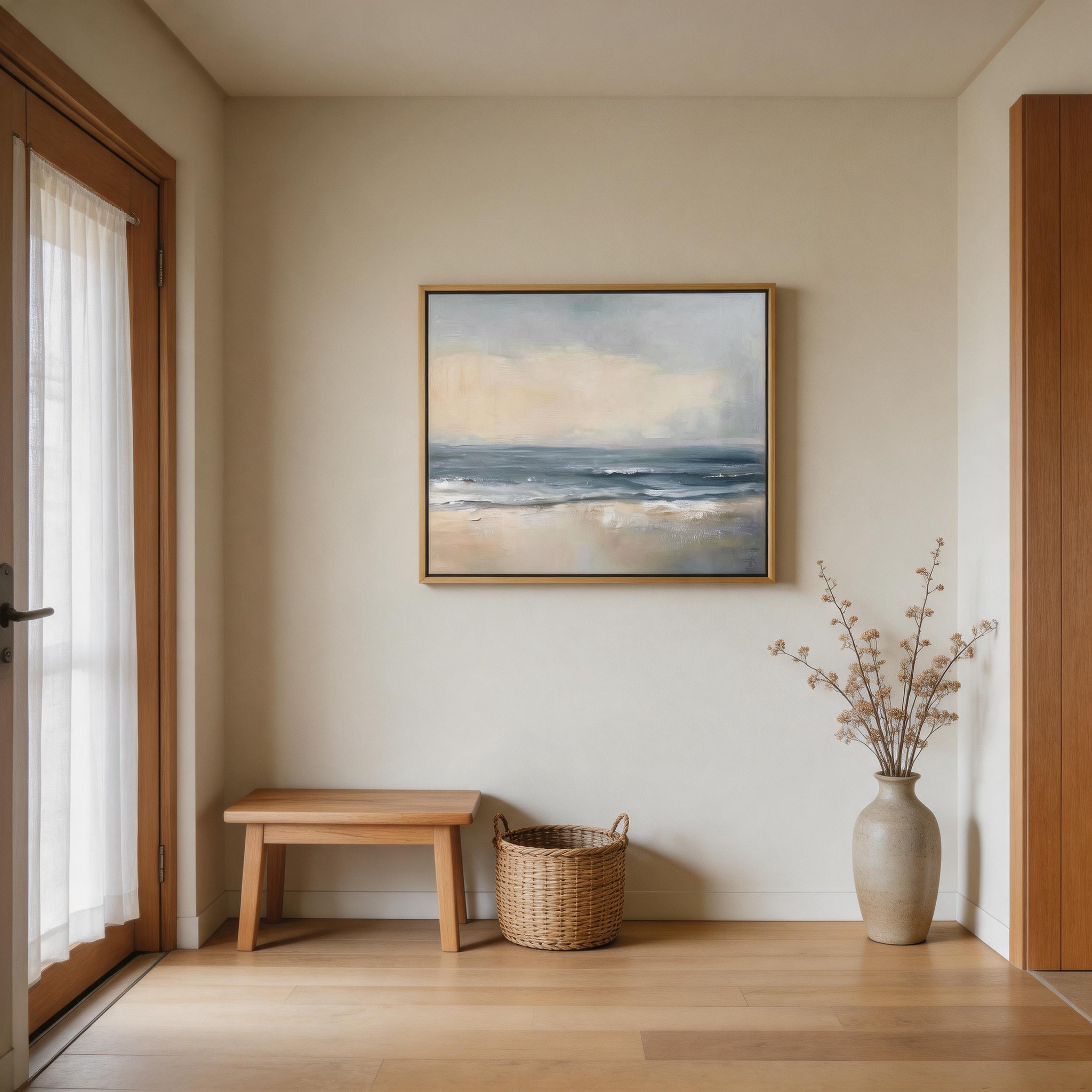 Quiet Sea — Moody Coastal Seascape Canvas Wall Art in Grey, Blue & Sand #CP052
