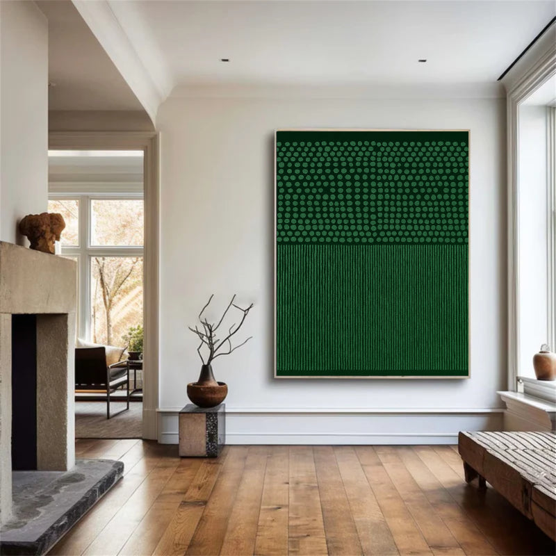 Dots & Lines — Emerald Green Textured Abstract Canvas Wall Art #SO010