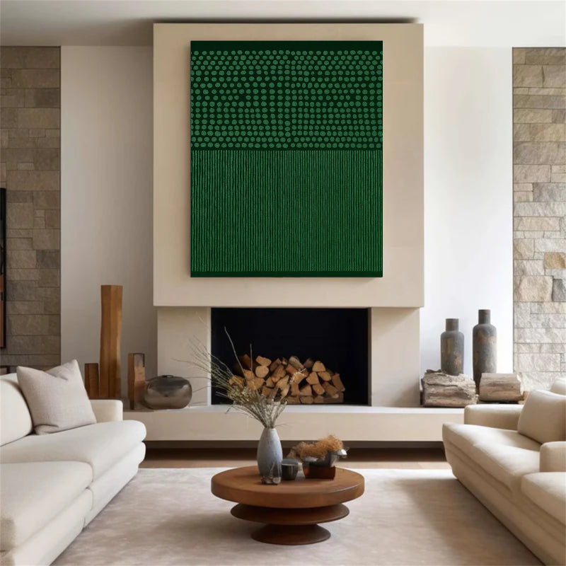 Dots & Lines — Emerald Green Textured Abstract Canvas Wall Art #SO010