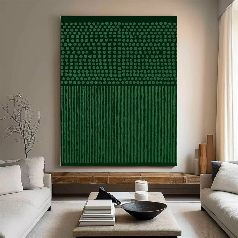 Dots & Lines — Emerald Green Textured Abstract Canvas Wall Art #SO010