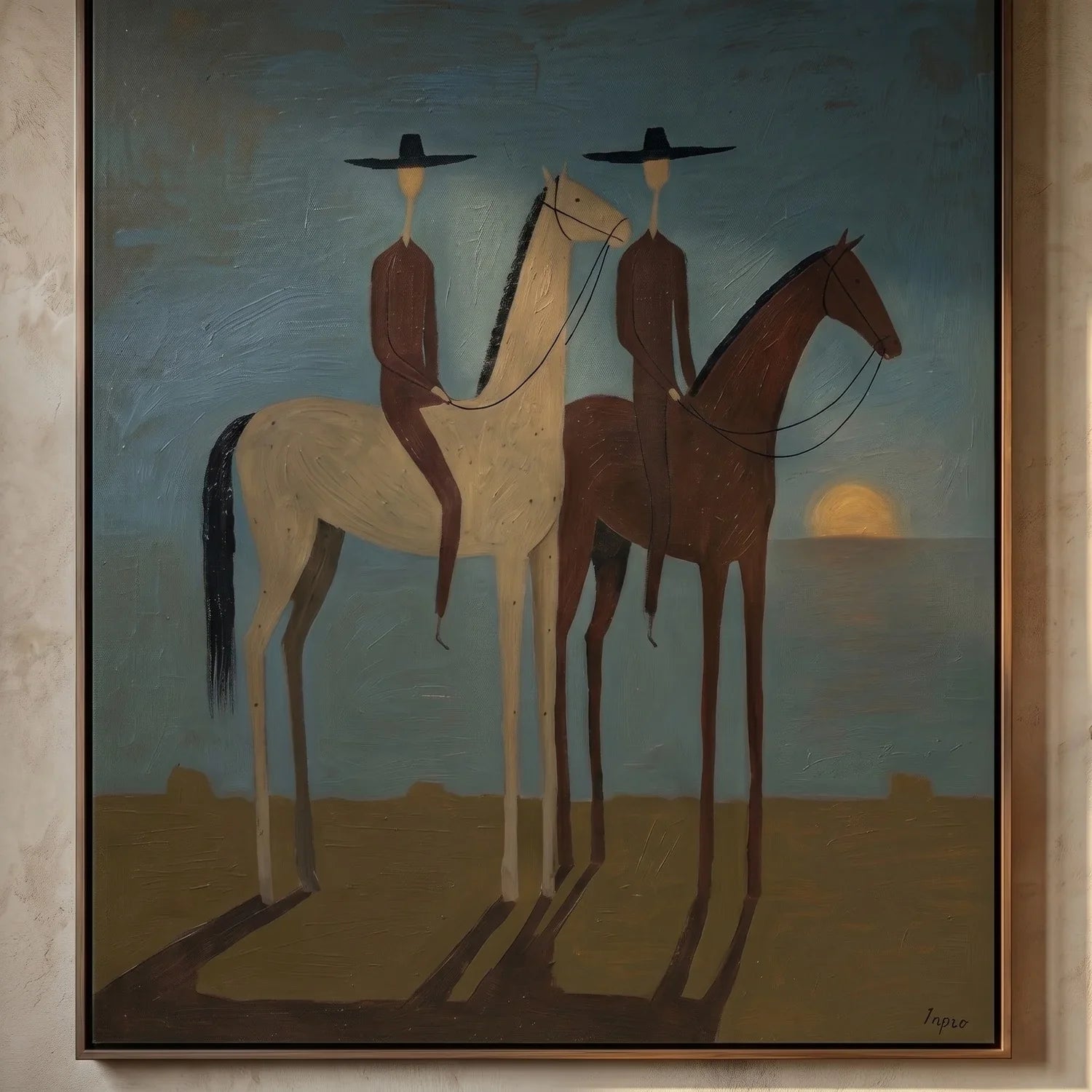 SunSet Horse Riders Wall Art – Modern Equestrian Canvas Painting #HA200