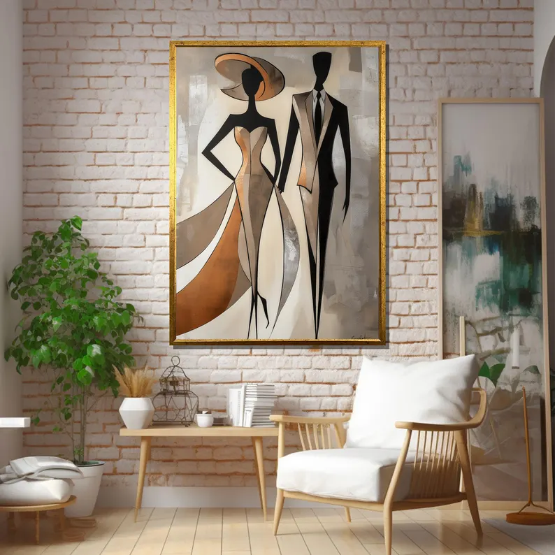 Modern Fashion Wall Art – Elegant Couple Abstract Canvas #MA034