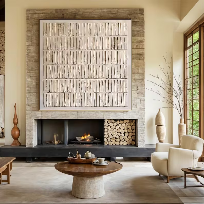 Minimalist Textured Wall Art – Neutral Relief Canvas Painting #MA031