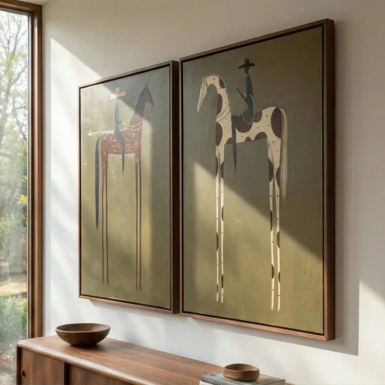 Modern Horse Rider Wall Art Desert Companions Set of 2 #HA024