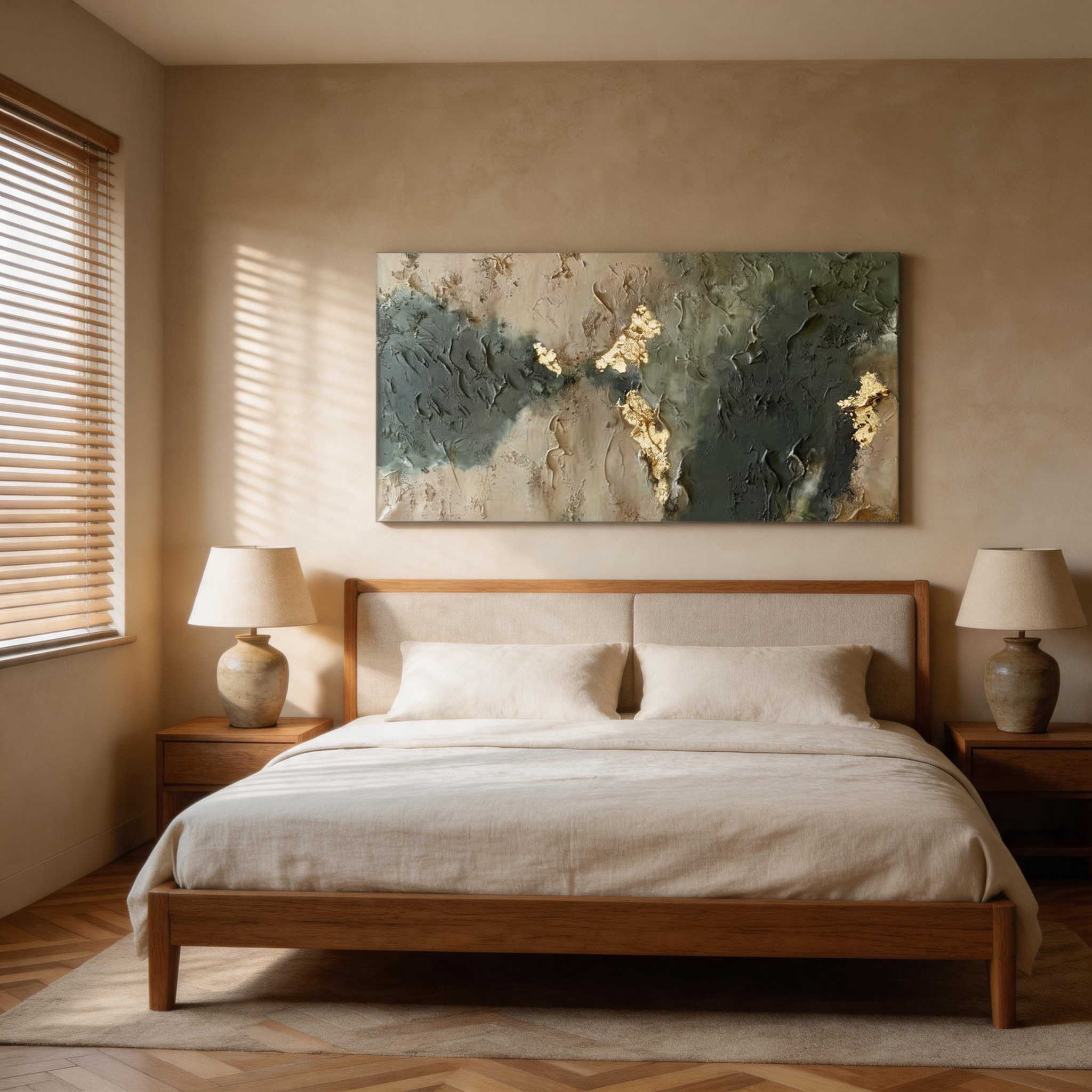 Teal & Gold — Luxury Impasto Abstract Canvas Wall Art with Gold Leaf #GT006