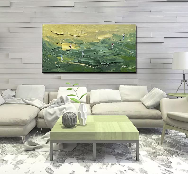 Abstract Golf Wall Art – Textured Green Landscape Canvas #CP022