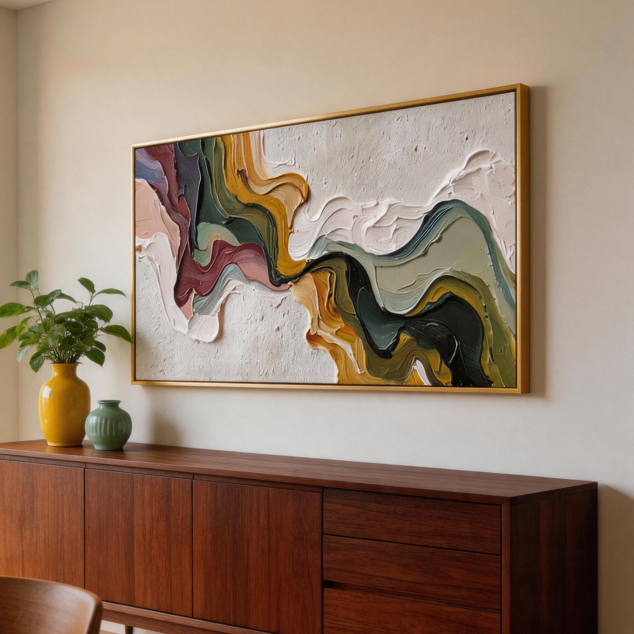 Colour Current — Abstract Wave Impasto Canvas Wall Art, Wide Format #AB019