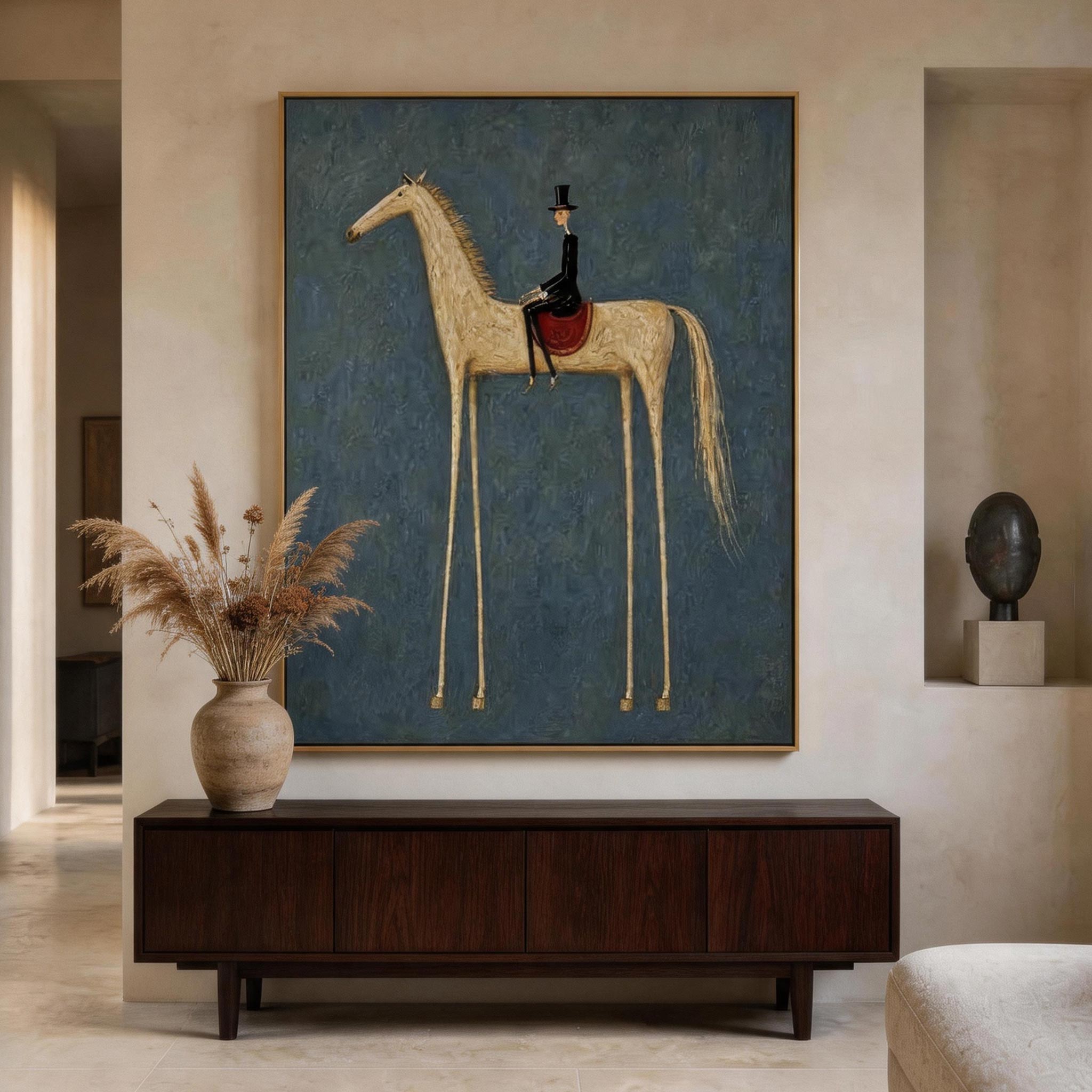 The Gentleman Rider — Pale Horse & Top Hat Canvas Wall Art#HA039