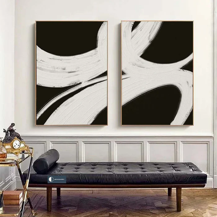 Black Plaster Art Minimalist Textured Painting Set of 2 #BT013