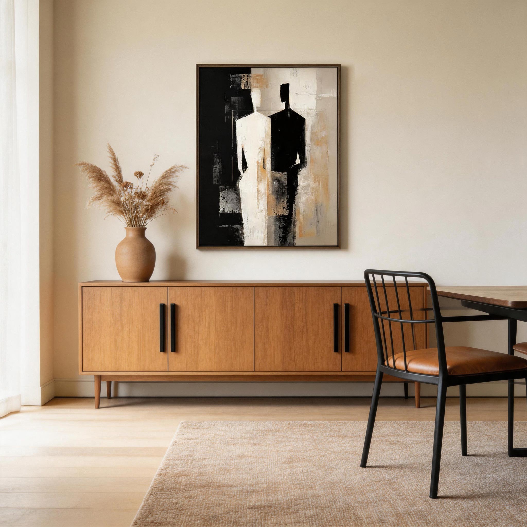 Side by Side — Abstract Dual Figure Canvas Wall Art in Black & Ivory #BA004