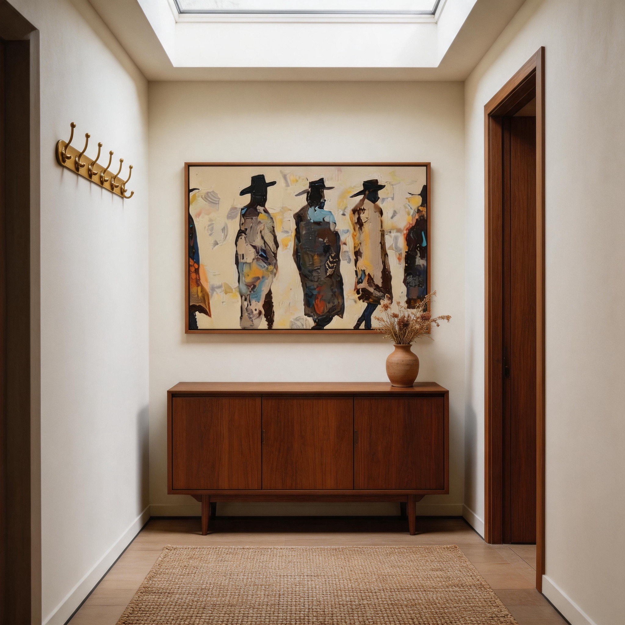 The Gathering — Abstract Figurative Canvas Wall Art with Hat-Wearing Figures #CP041