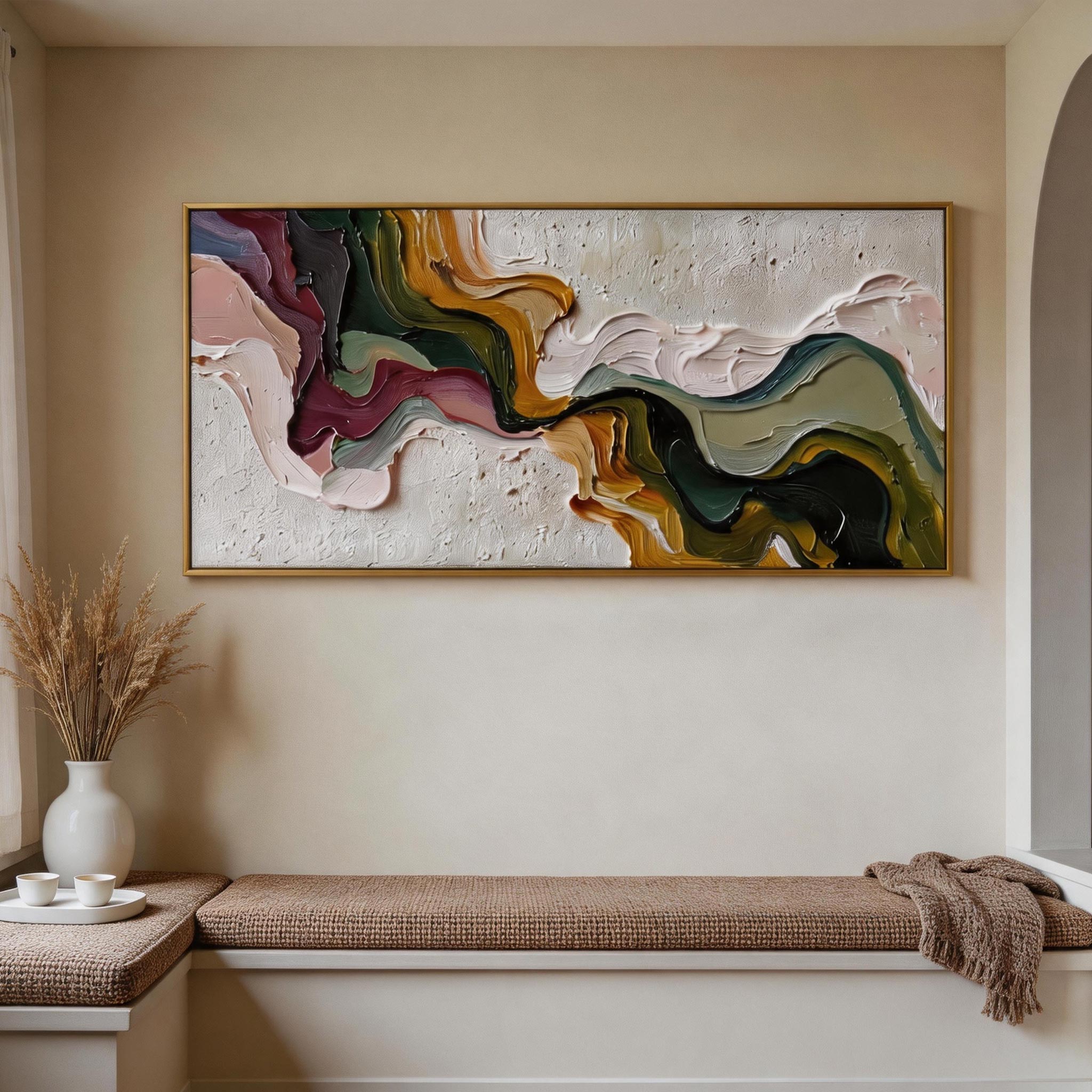 Colour Current — Abstract Wave Impasto Canvas Wall Art, Wide Format #AB019
