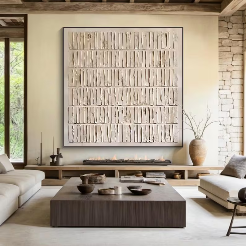 Minimalist Textured Wall Art – Neutral Relief Canvas Painting #MA031
