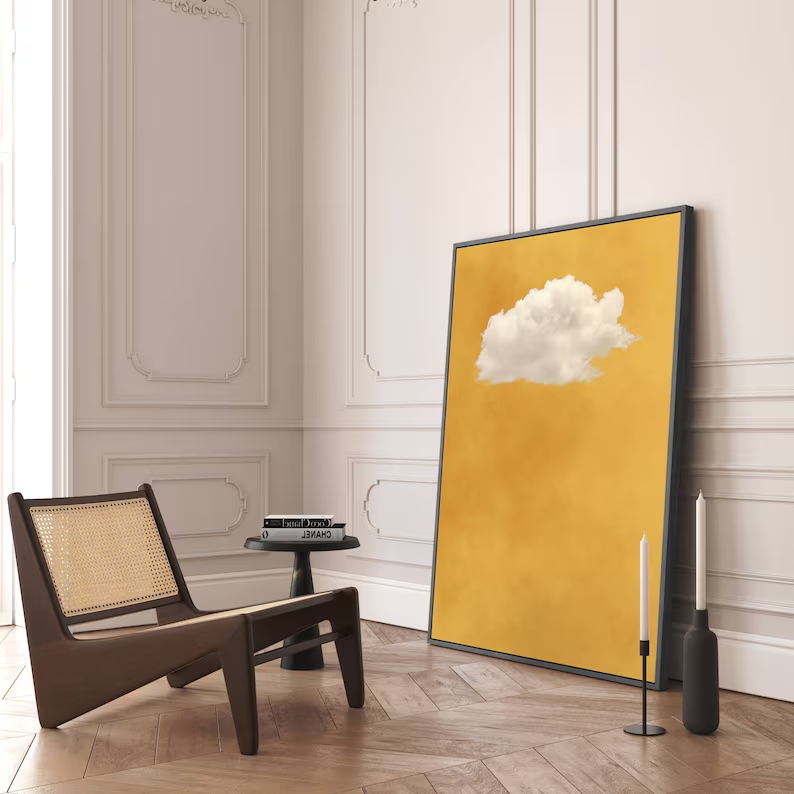 Golden Sky Cloud Canvas Wall Art — Minimalist Oil Painting  #PP003