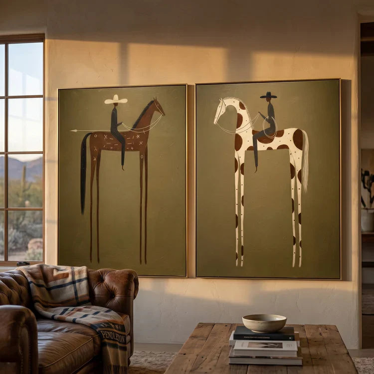 Modern Horse Rider Wall Art Desert Companions Set of 2 #HA024