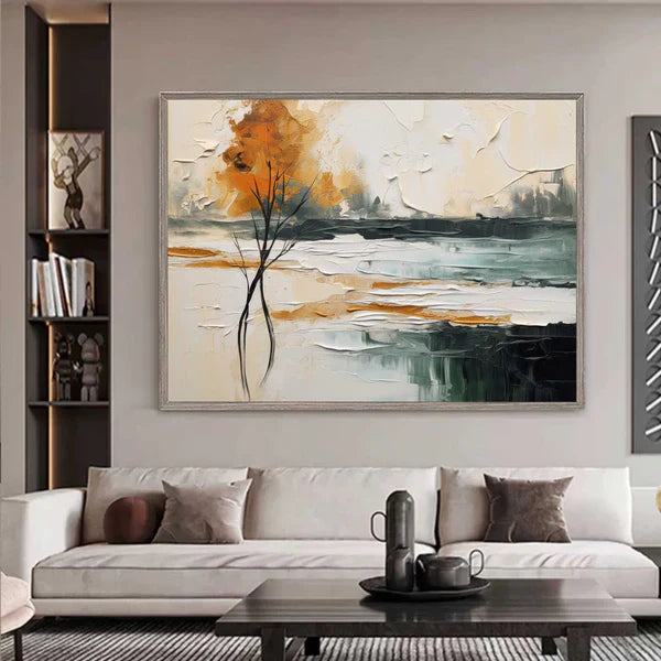 Abstract Landscape Tree Wall Art – Modern Textured Canvas Painting in Warm Tones #CP025