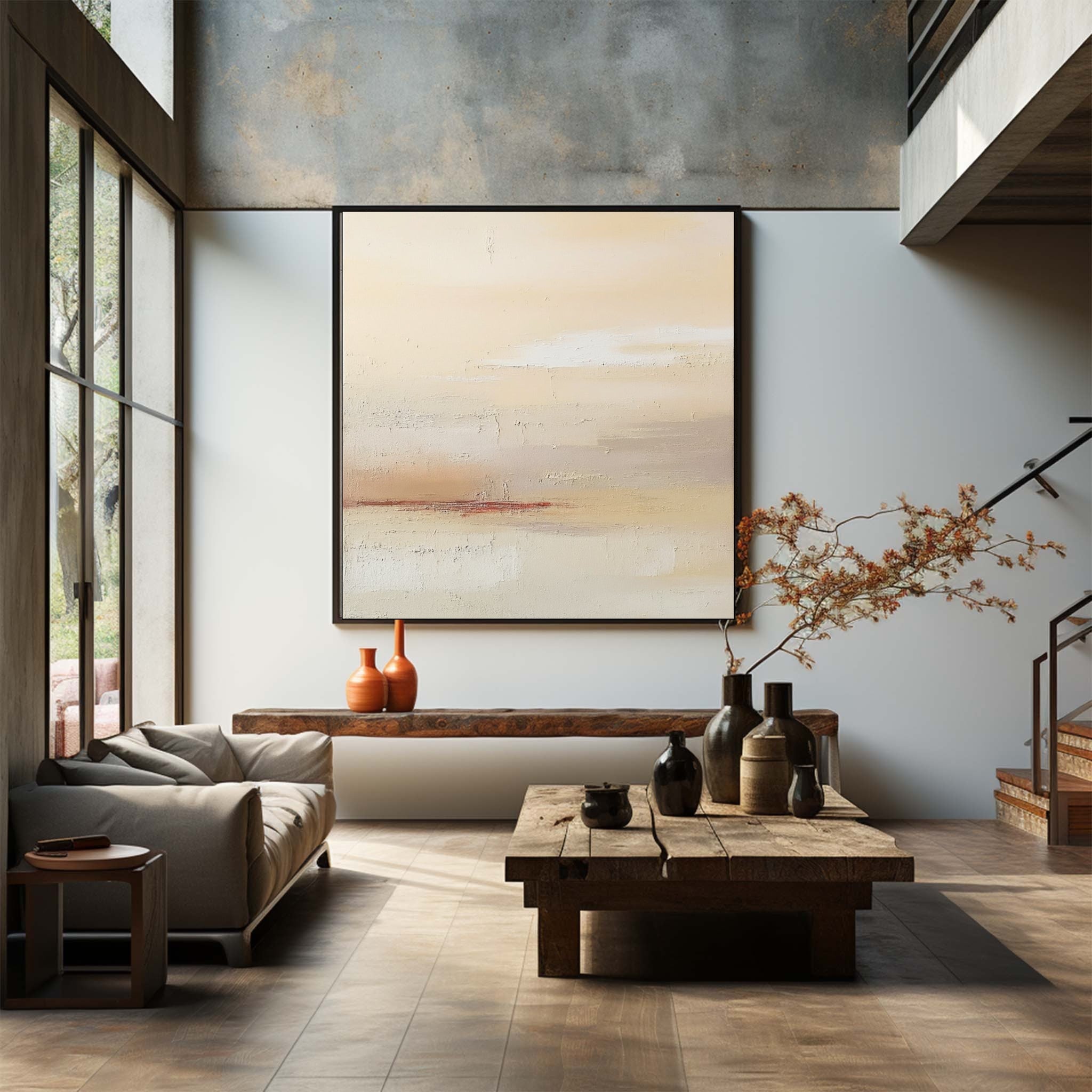 Abstract Beige And White Layers Oil Painting #AB013