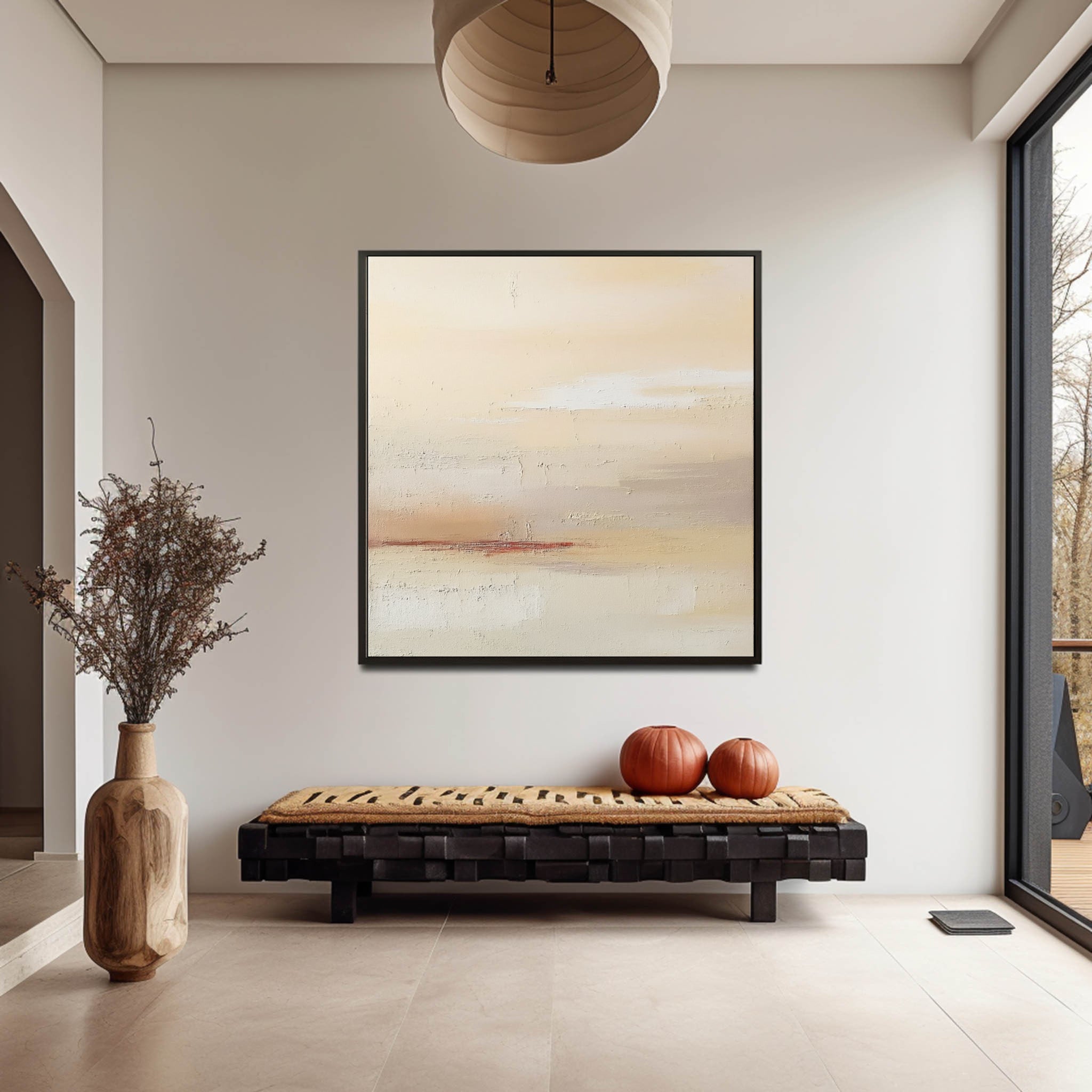 Abstract Beige And White Layers Oil Painting #AB013
