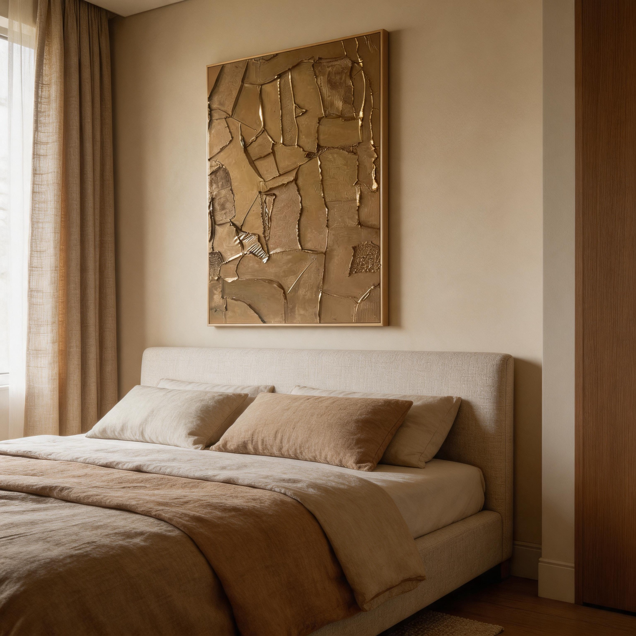 Gold Fault — Crackle Mosaic Impasto Canvas Wall Art in Bronze & Gold #GT007