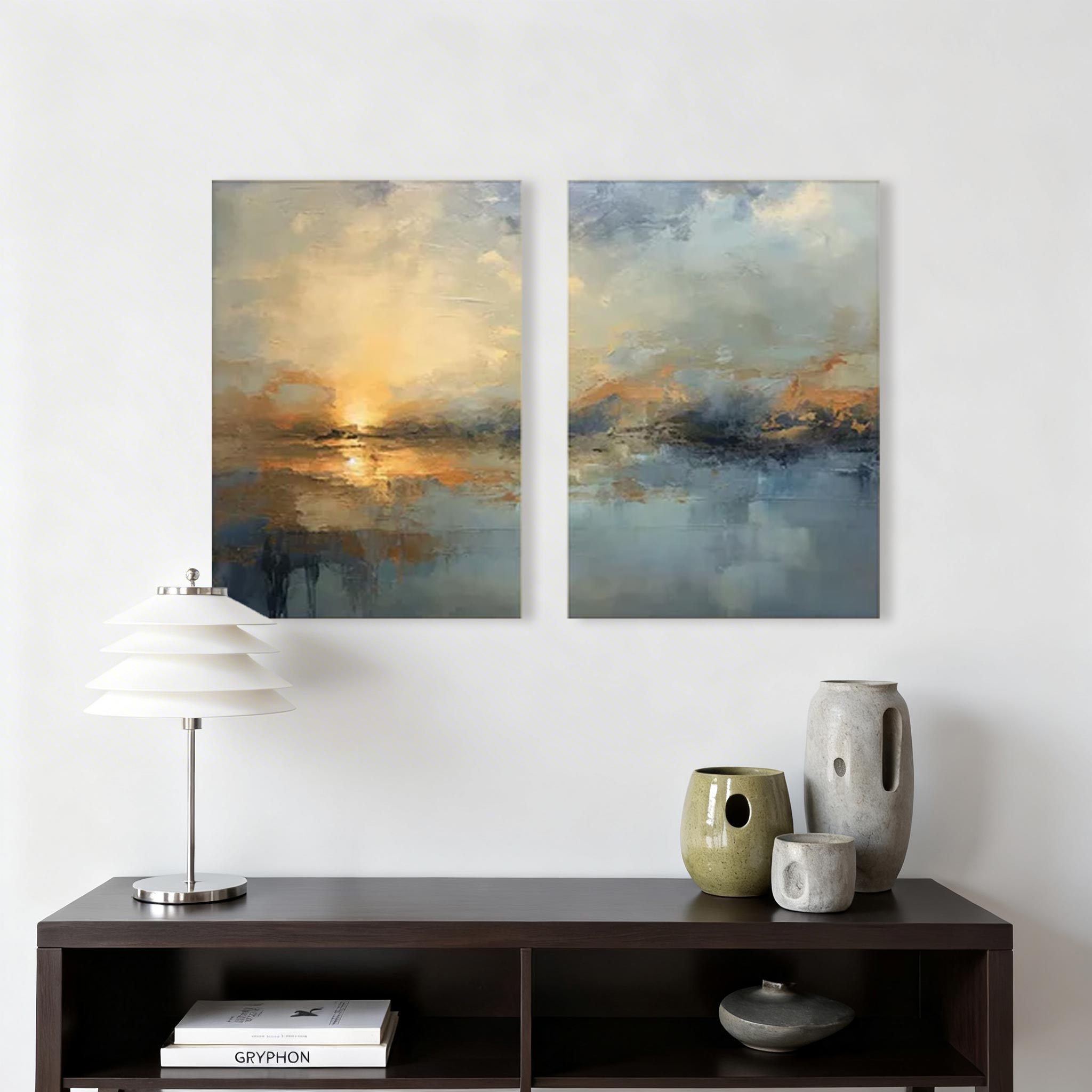 Modern Minimalist Green Abstract Wall Art Set of 2 #MA020