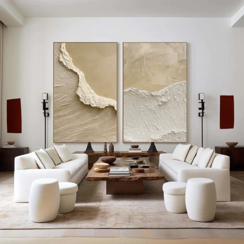 Beige & Brown Textured Minimalist Wall Art Set of 2 #BM001