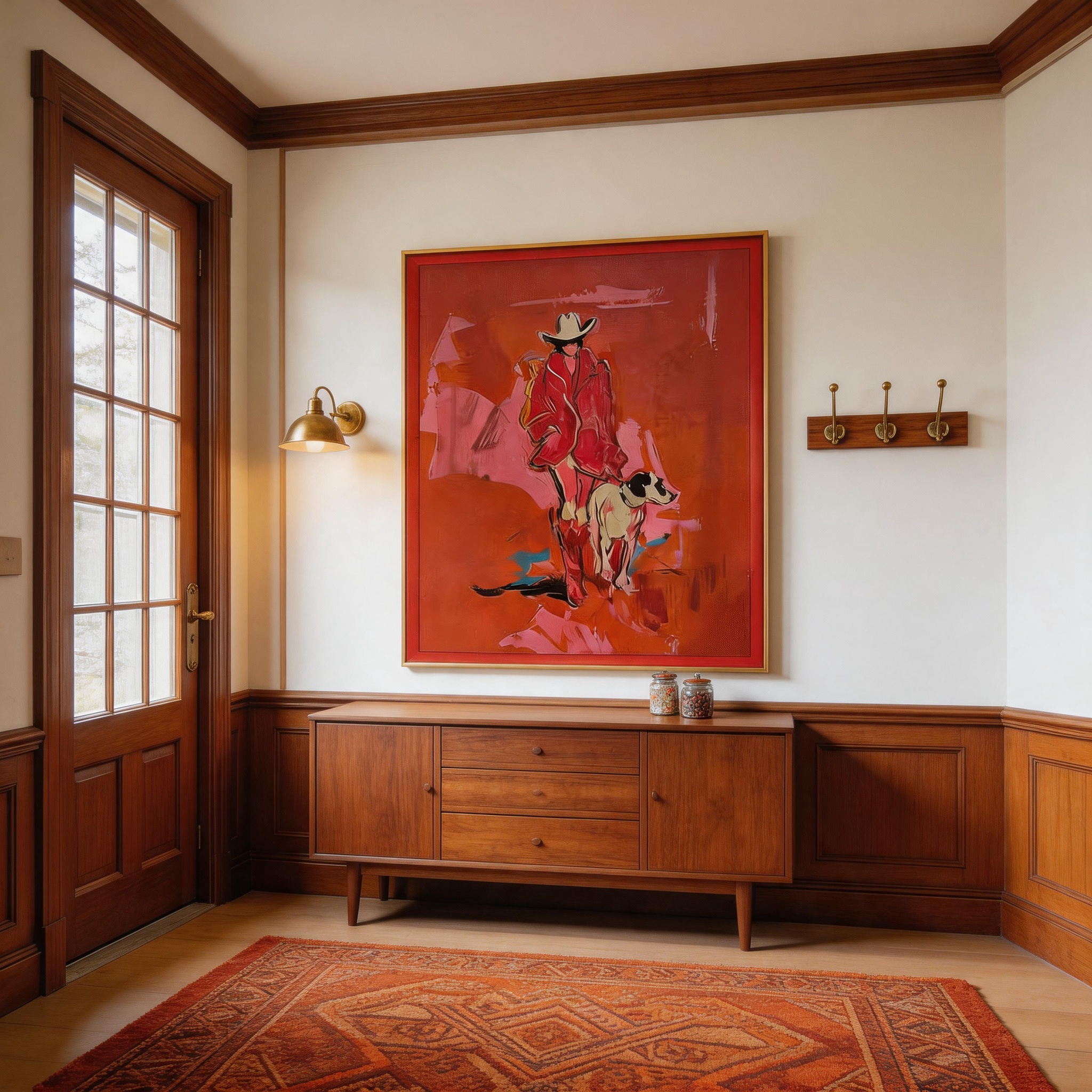 Red Country — Abstract Cowboy & Dog Expressionist Canvas Wall Art #CP042