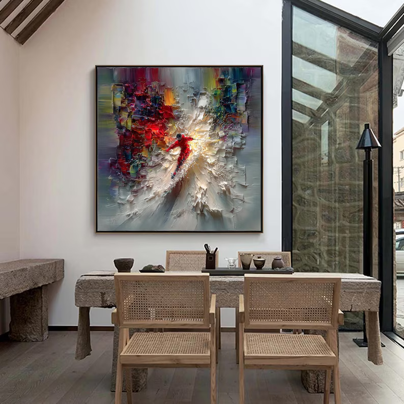 Into the Light — Colorful Impasto Skier Canvas Wall Art #PP005