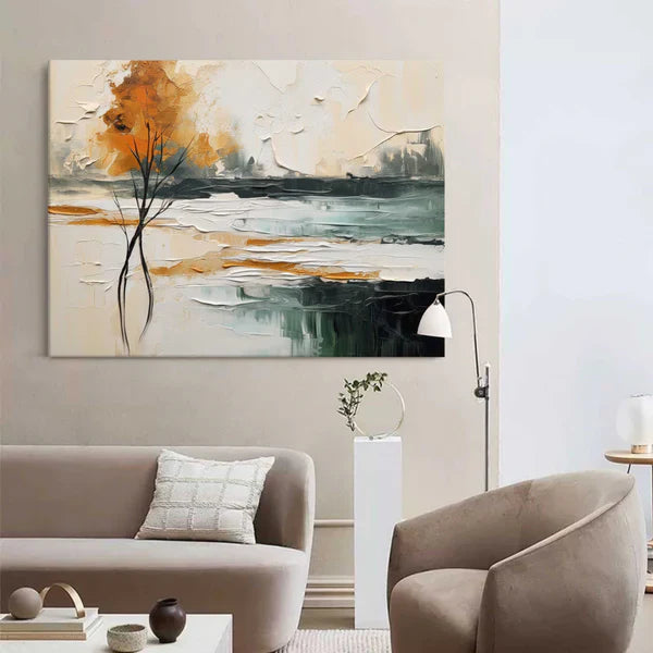 Abstract Landscape Tree Wall Art – Modern Textured Canvas Painting in Warm Tones #CP025