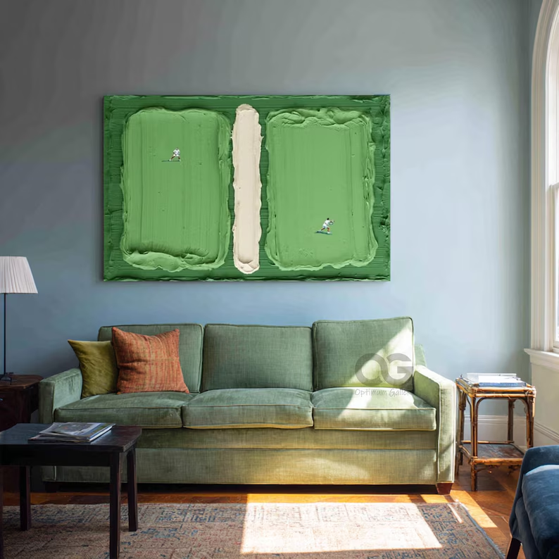 Textured Abstract Wall Art with Figures – Olive Green Canvas Painting #CP020