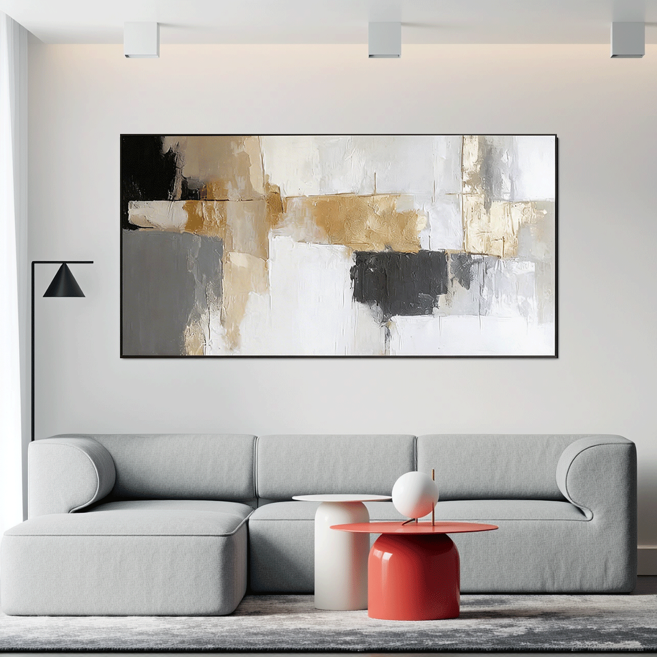 Modern Abstract Wall Art Painting  - Gold, Black #AB014