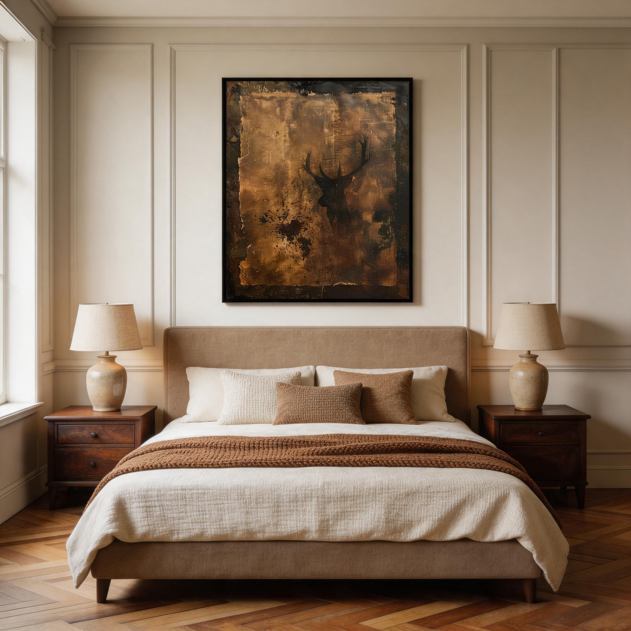 Shadow Stag — Dark Bronze Deer Silhouette Canvas Wall Art #CP046