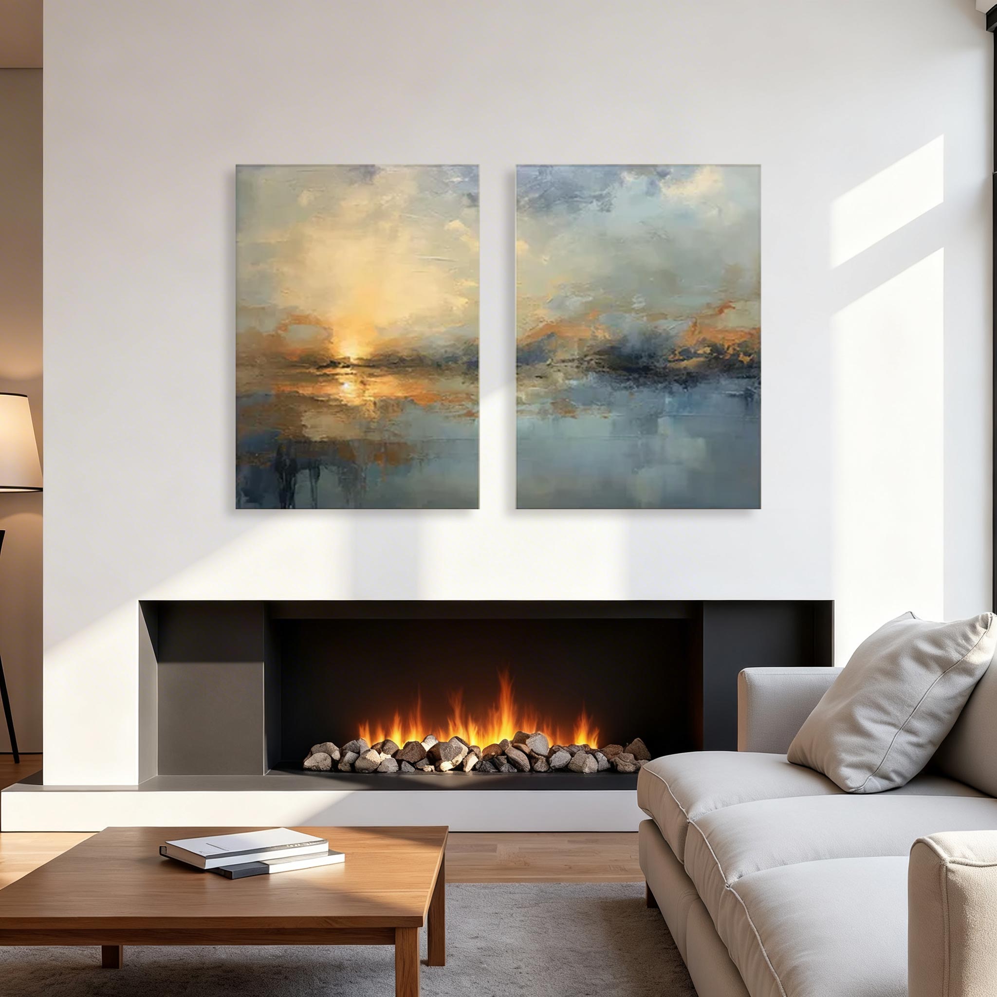 Modern Minimalist Green Abstract Wall Art Set of 2 #MA020