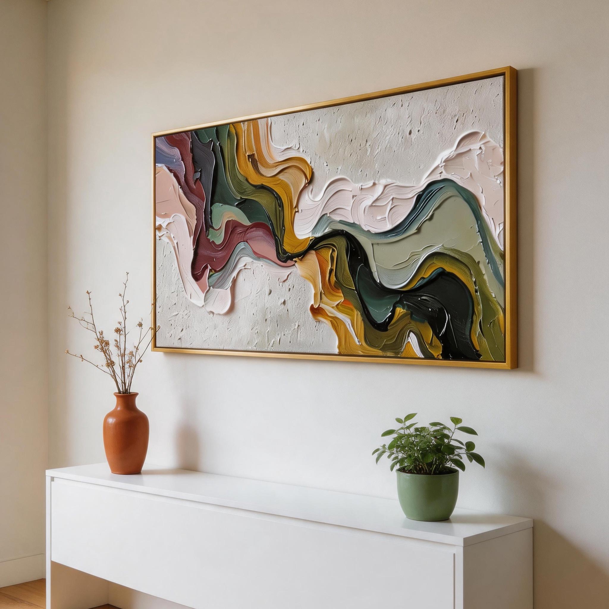 Colour Current — Abstract Wave Impasto Canvas Wall Art, Wide Format #AB019