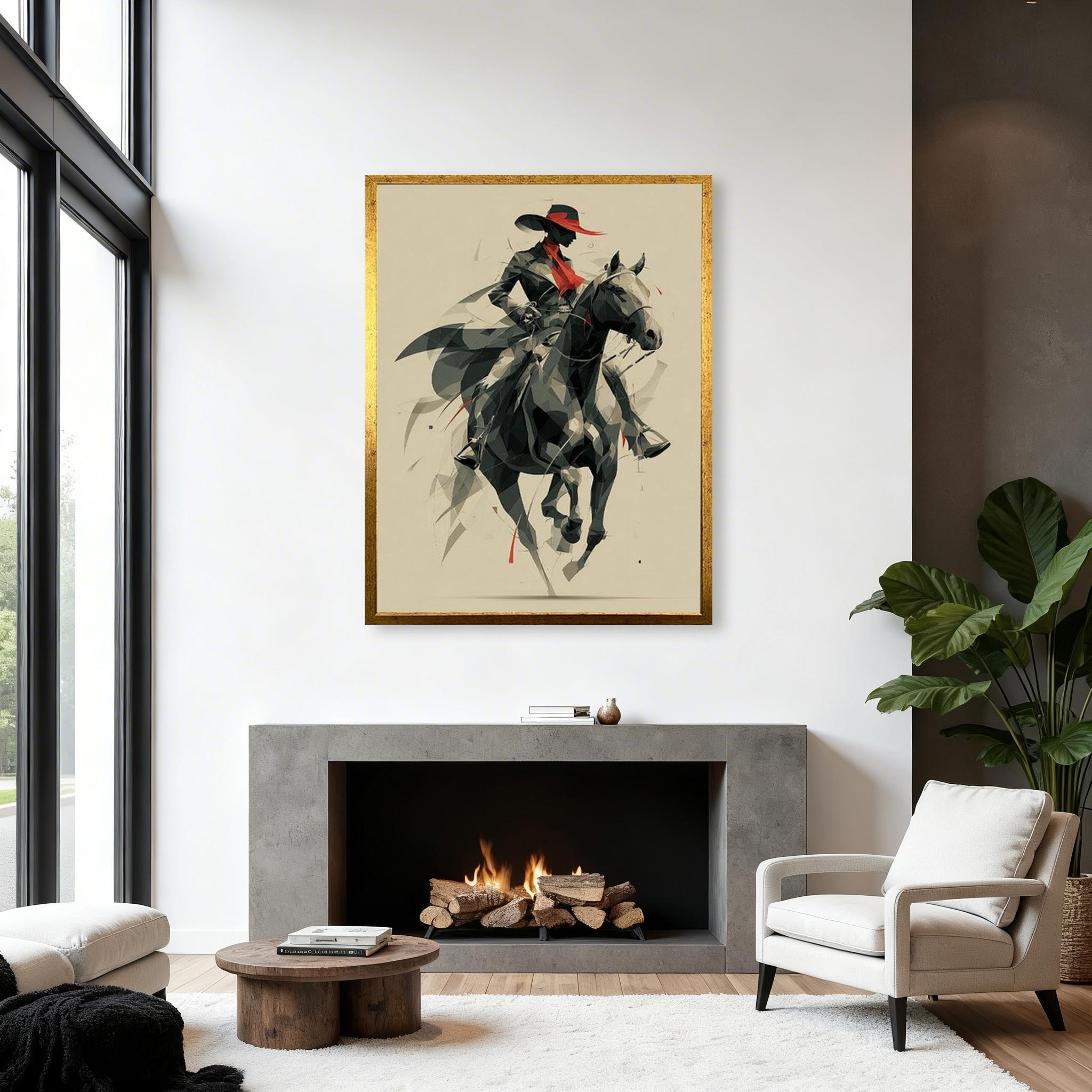 Modern Abstract Horse Rider Canvas Wall Art #HA017