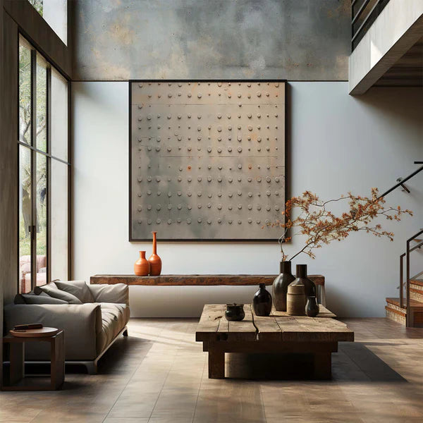 Minimalist Grid Texture Wall Art – Modern Neutral Abstract Canvas Painting #CP026