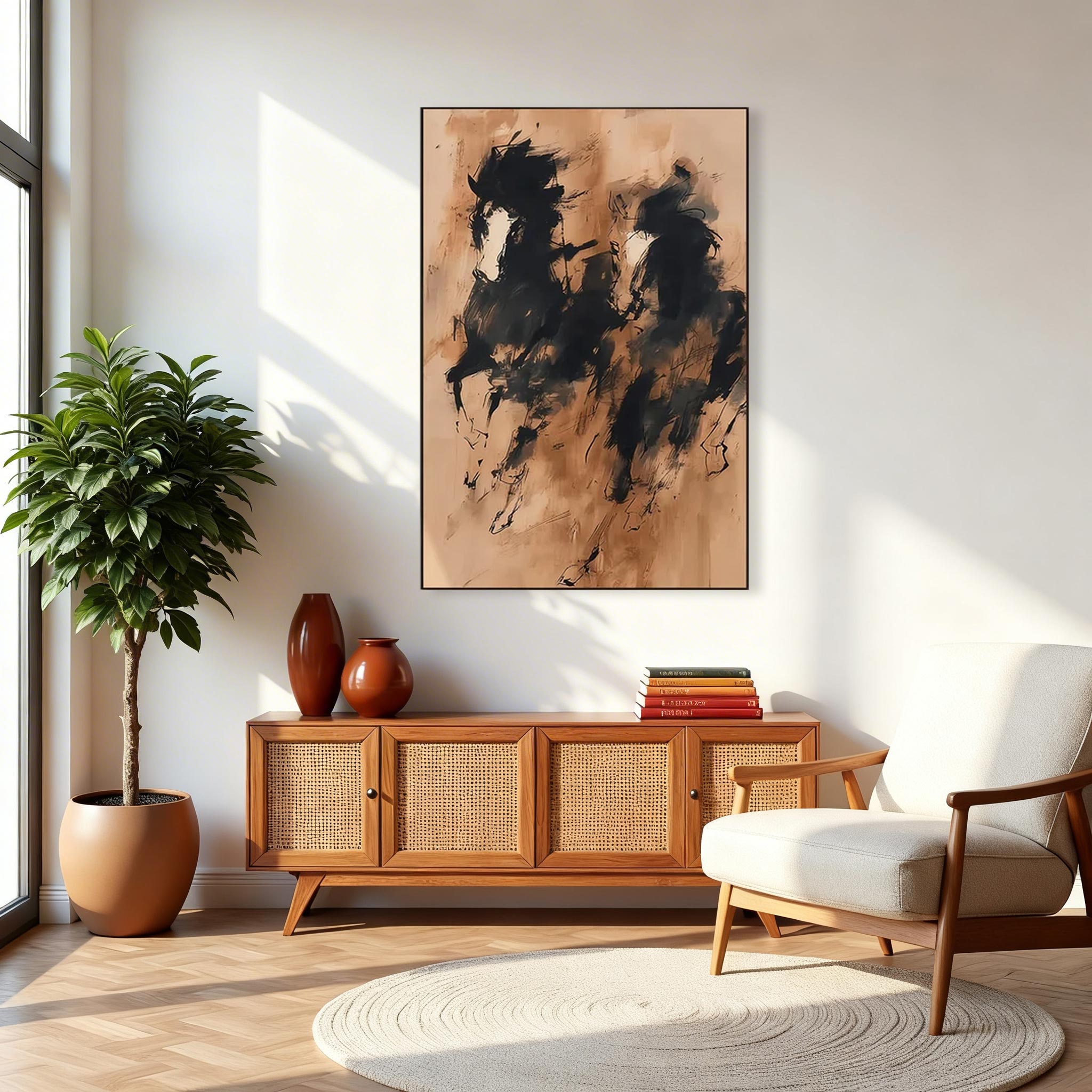 Abstract Two Horses Canvas Wall Art #HA013