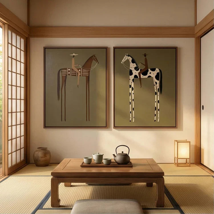 Modern Horse Rider Wall Art Long-Legged Duality  Set of 2 HA023
