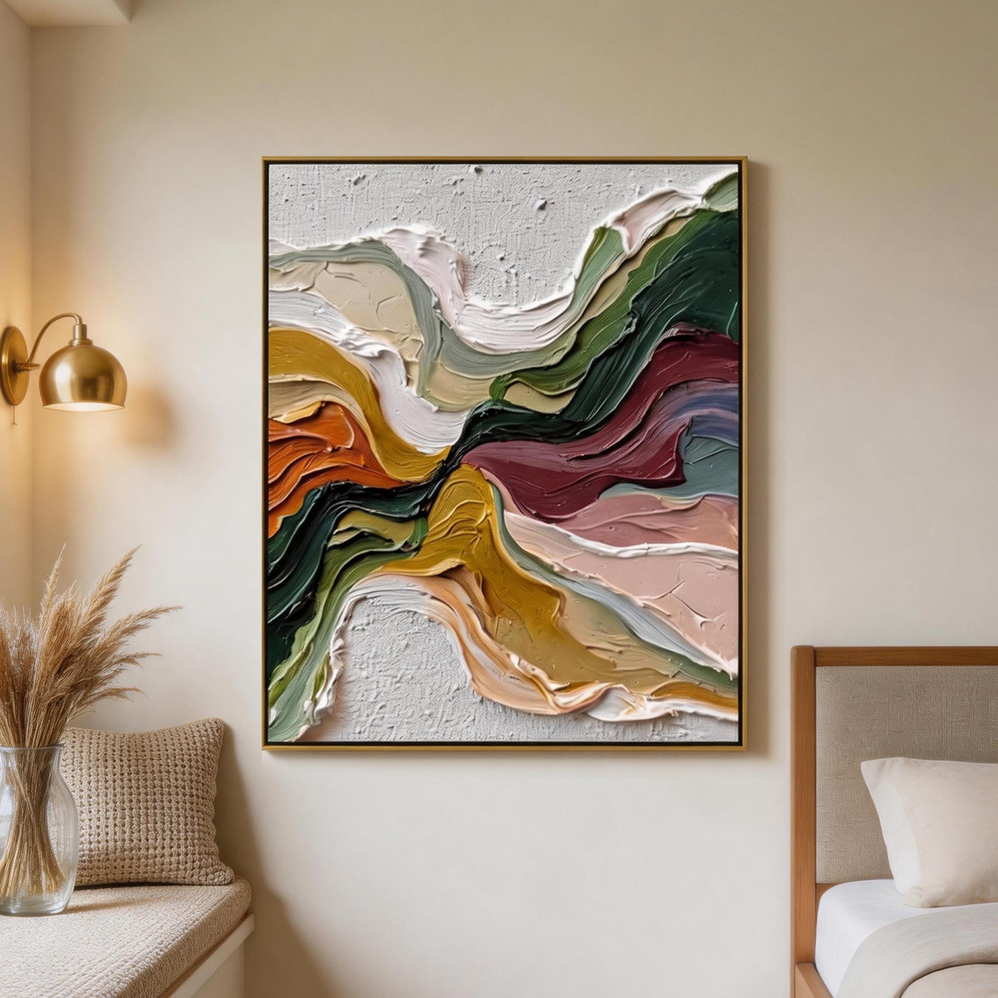Colour Spiral — Abstract Wave Impasto Canvas Wall Art, Multi-Tone #CP057