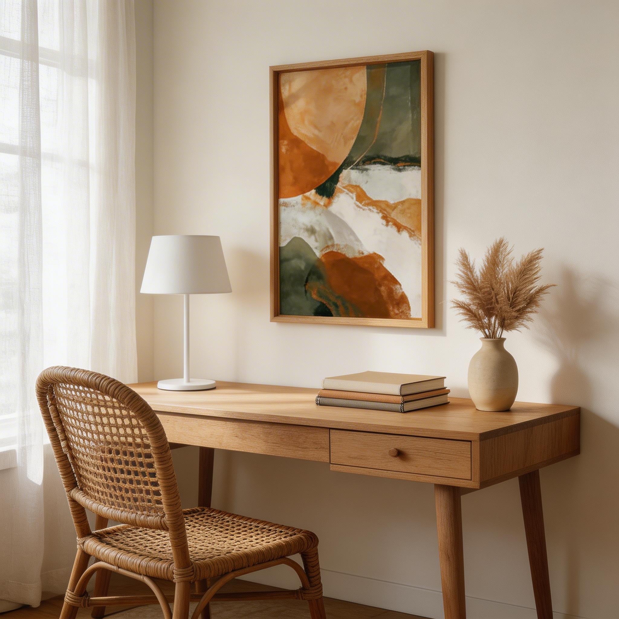 Modern Abstract Wall Art – Olive Green & Burnt Orange Canvas #MA033