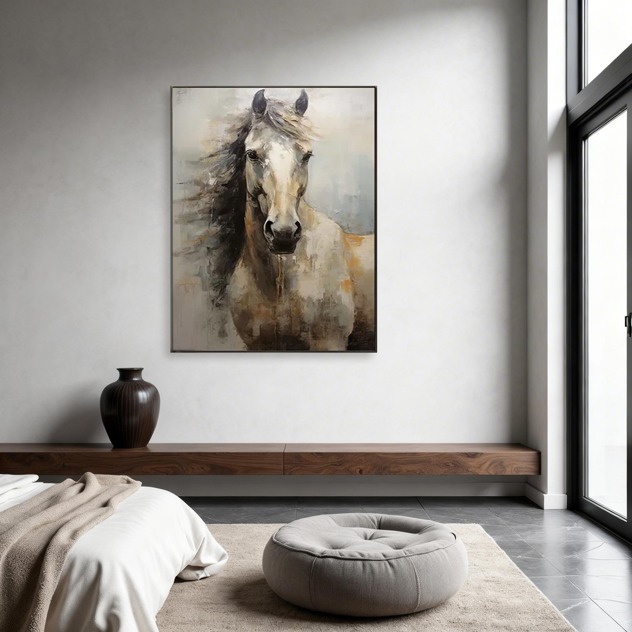 White Horse Portrait Canvas Wall Art #HA015