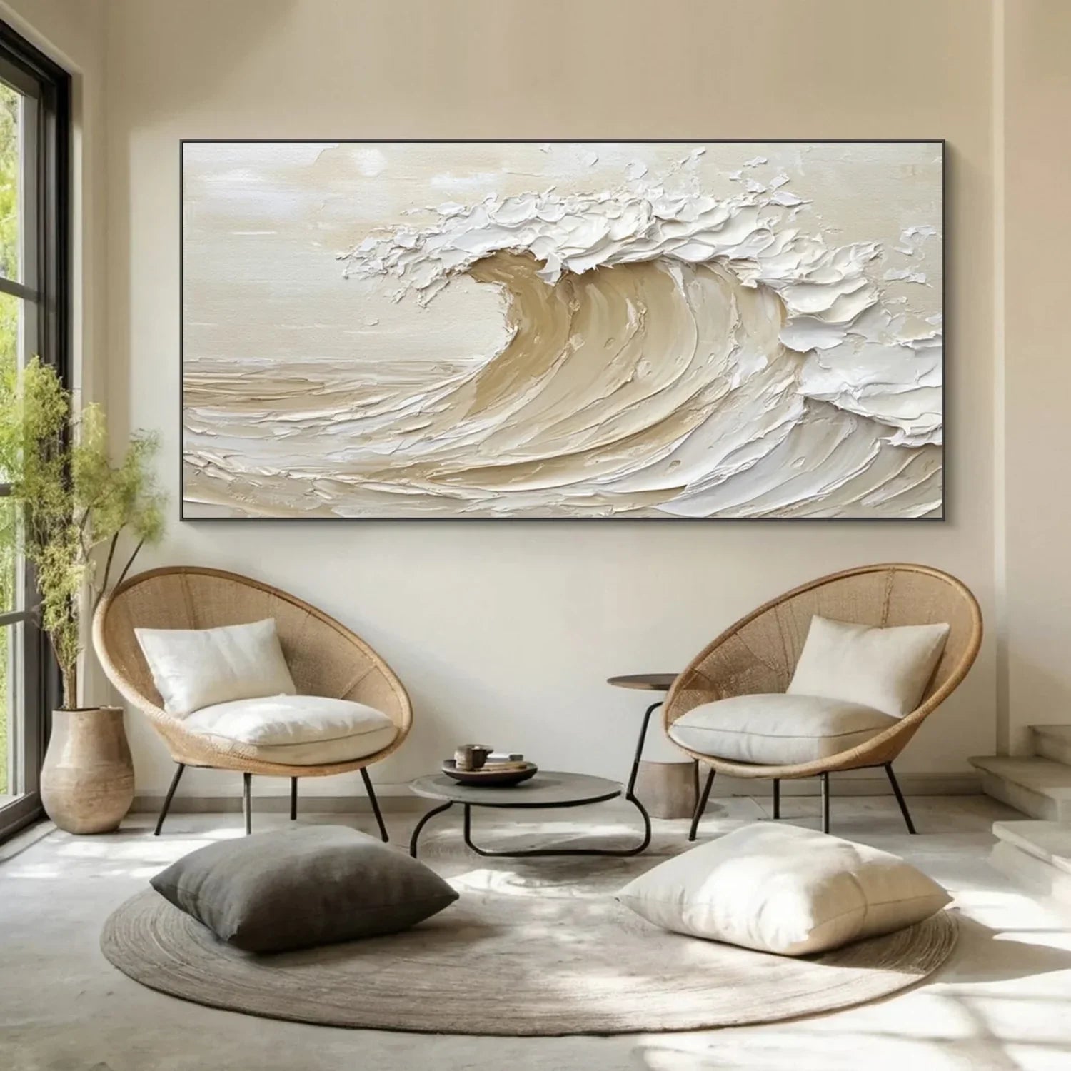 Beige & Brown Sky And Ocean Painting #SO017
