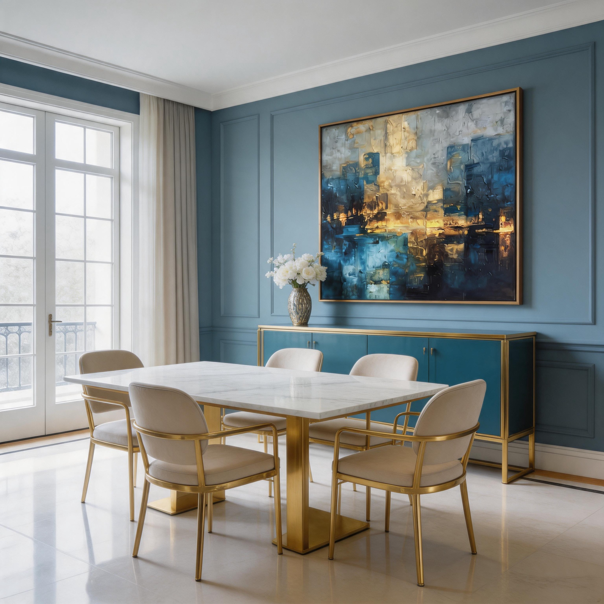 Blue Gold Abstract Canvas Wall Art #BA001