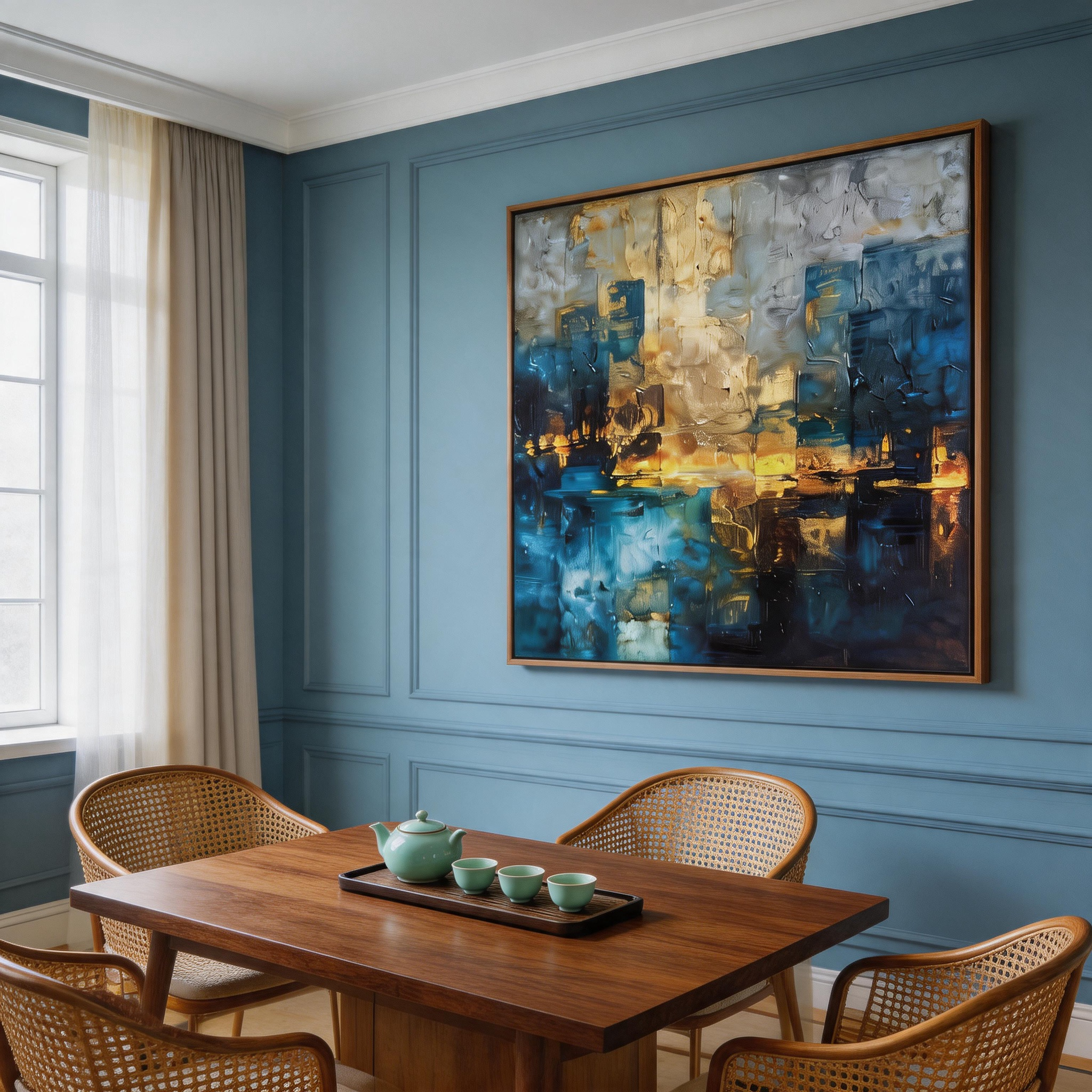 Blue Gold Abstract Canvas Wall Art #BA001