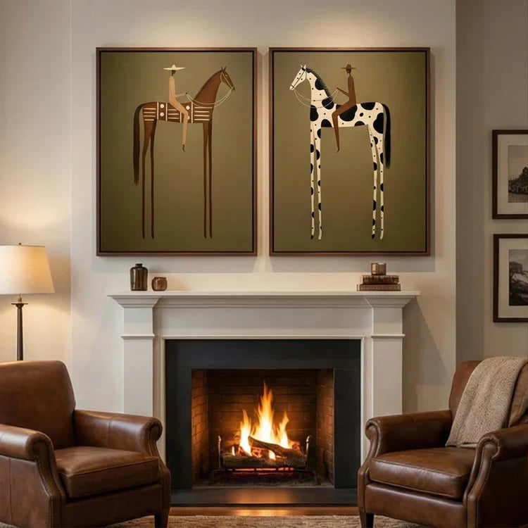 Modern Horse Rider Wall Art Long-Legged Duality  Set of 2 HA023