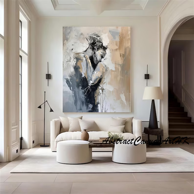 Abstract Woman Wall Art – Modern Neutral Canvas Painting #CP030